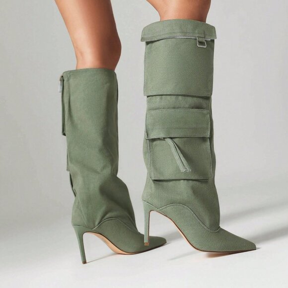 Green Western Women's Stiletto Heel Boots - Picture 2 of 5